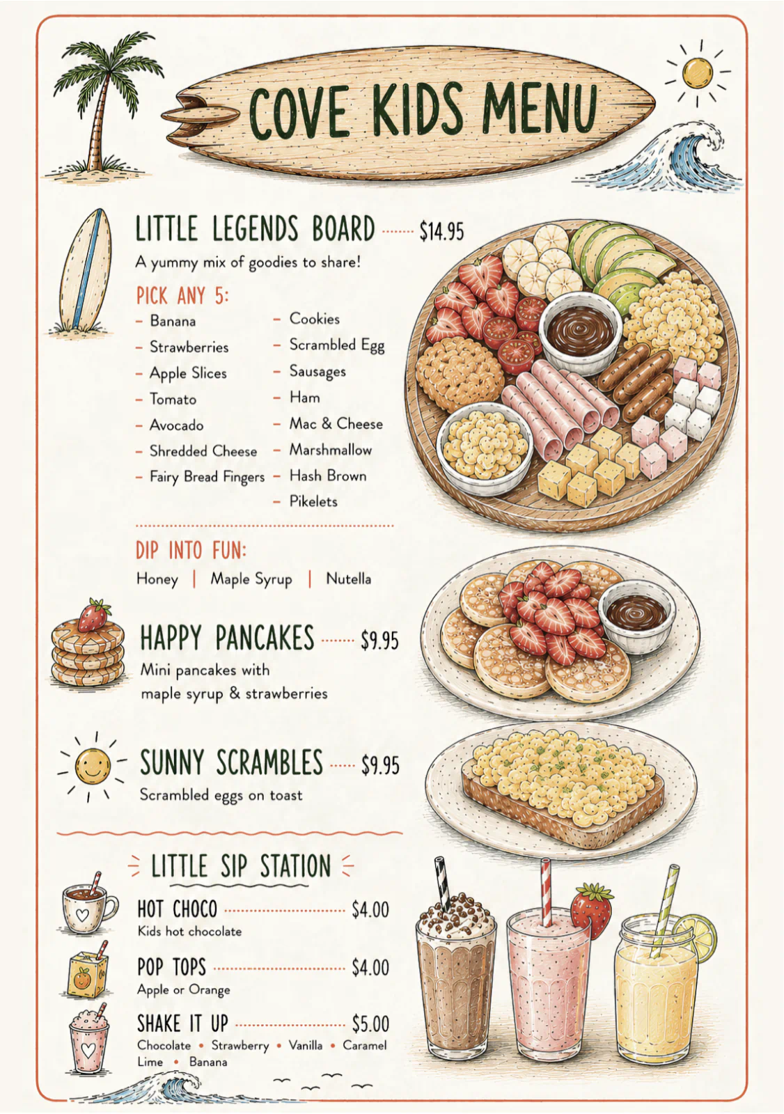 Preview of the COVE kids menu